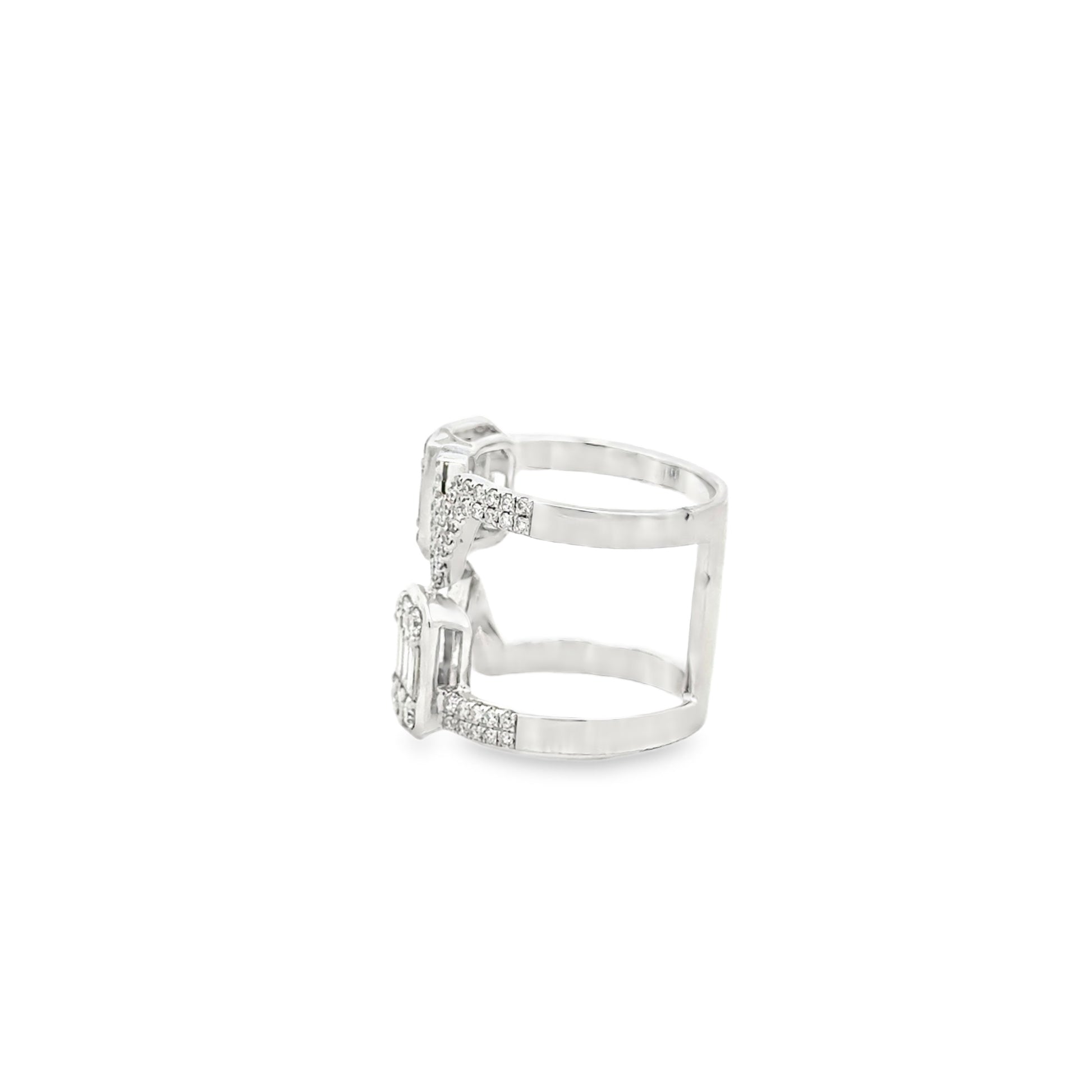 18k White Gold 1.72ctw Round Brilliant and Baguette Openwork Fashion Ring — side profile showing the band