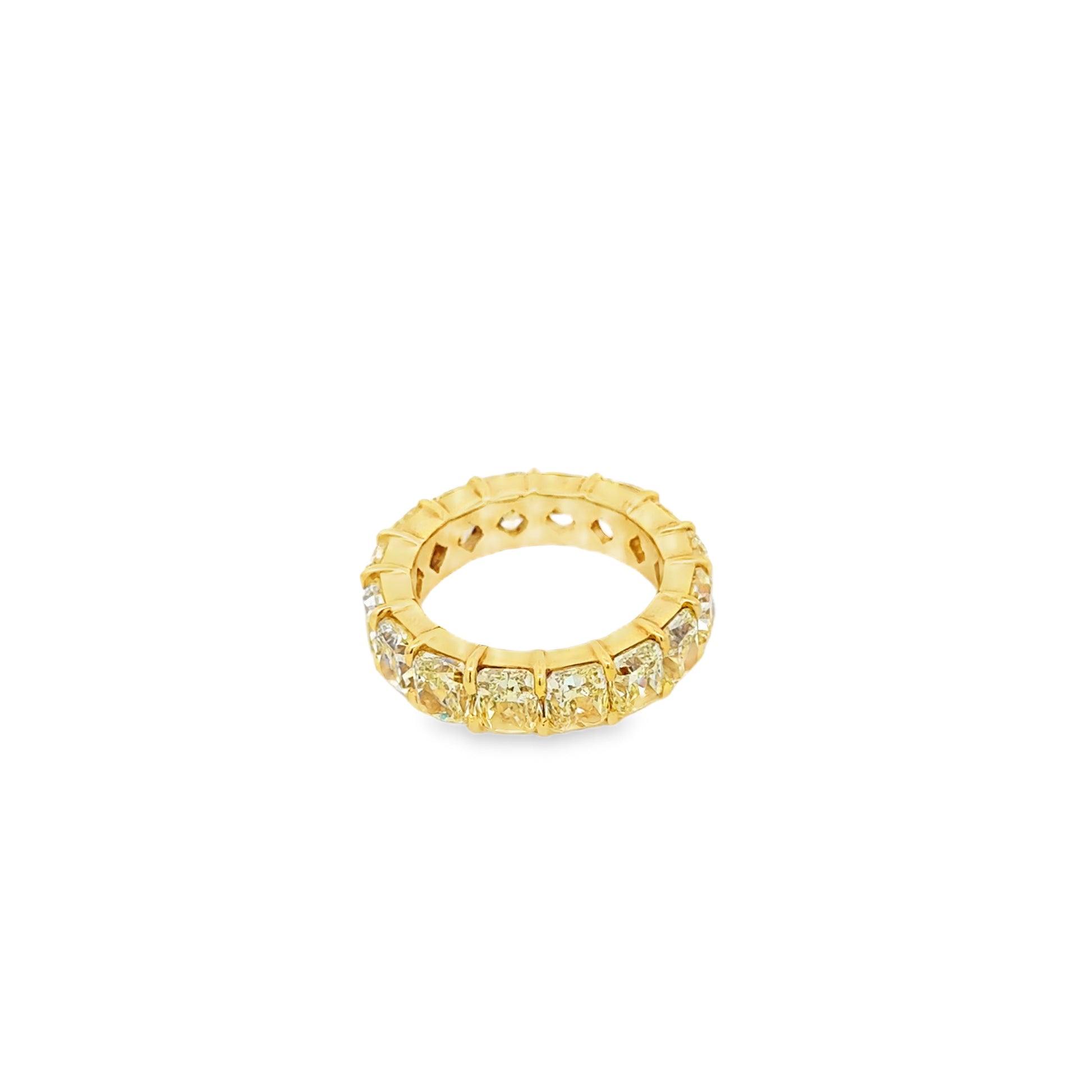 18k Yellow Gold 8.98ctw Cushion Cut Natural Diamond Eternity Band Ring — side profile