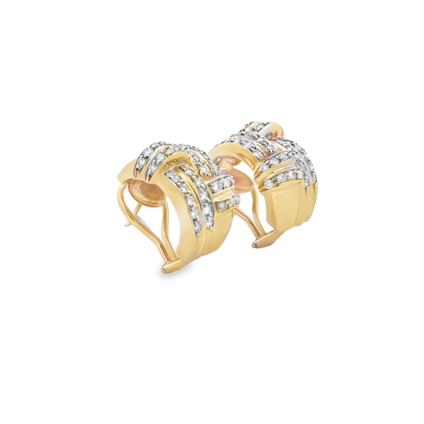 14k Yellow Gold 0.75ctw Round Brilliant Diamond Crossover Hoop Earrings — side profile