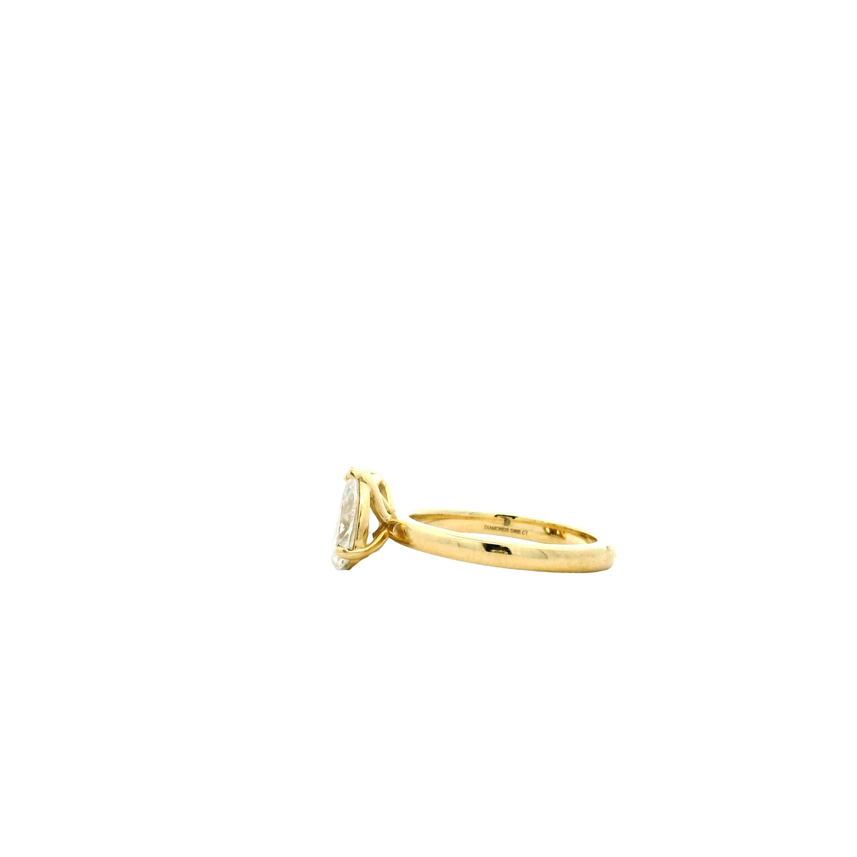 14k Yellow Gold GIA Certified 1.01ct Rectangular Brilliant and 0.80ct Pear Cut Diamond Toi… — side profile showing the band