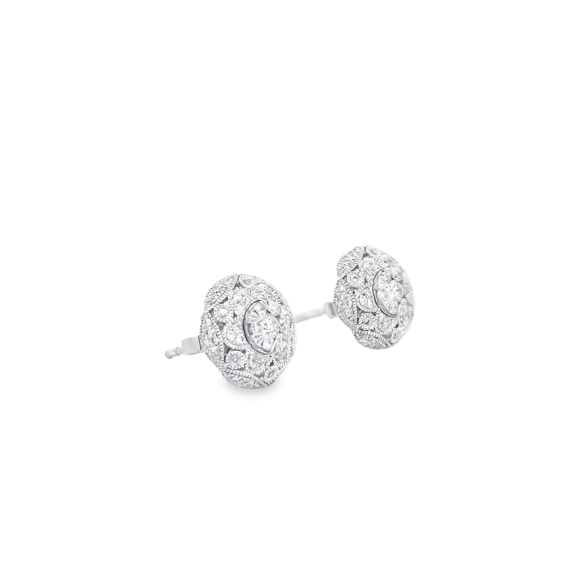Effy 14k White Gold 0.50ctw Round Brilliant Diamond Pavé Button Stud Earrings — side profile