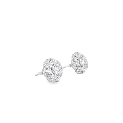 Effy 14k White Gold 0.50ctw Round Brilliant Diamond Pavé Button Stud Earrings — side profile