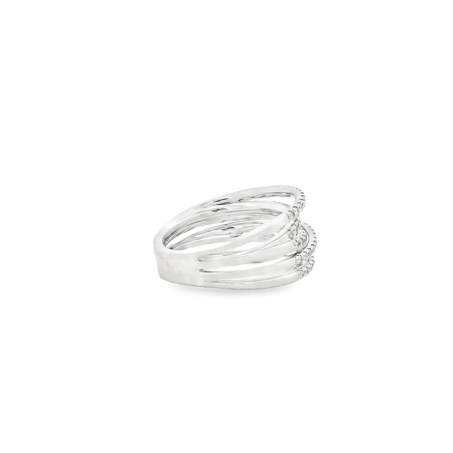 Gabriel & Co. 14k White Gold 1.00ctw Diamond Criss Cross Layered Ring — side profile showing the band