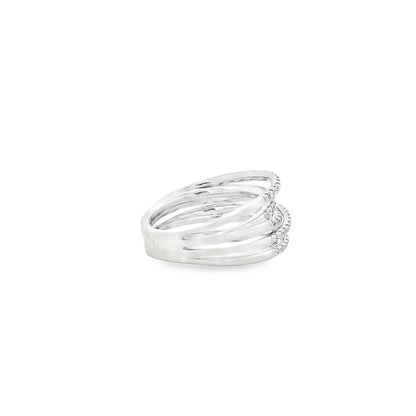 Gabriel & Co. 14k White Gold 1.00ctw Diamond Criss Cross Layered Ring — side profile showing the band