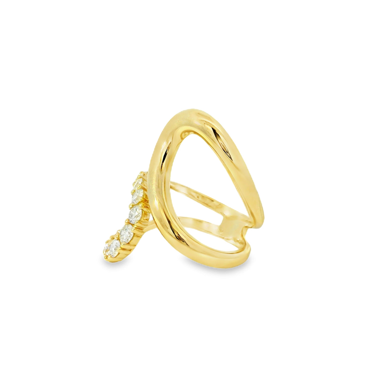 14k Yellow Gold 0.80ctw Round Brilliant Diamond Double Crossover Ring — side profile showing the band