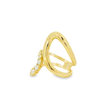14k Yellow Gold 0.80ctw Round Brilliant Diamond Double Crossover Ring — side profile showing the band