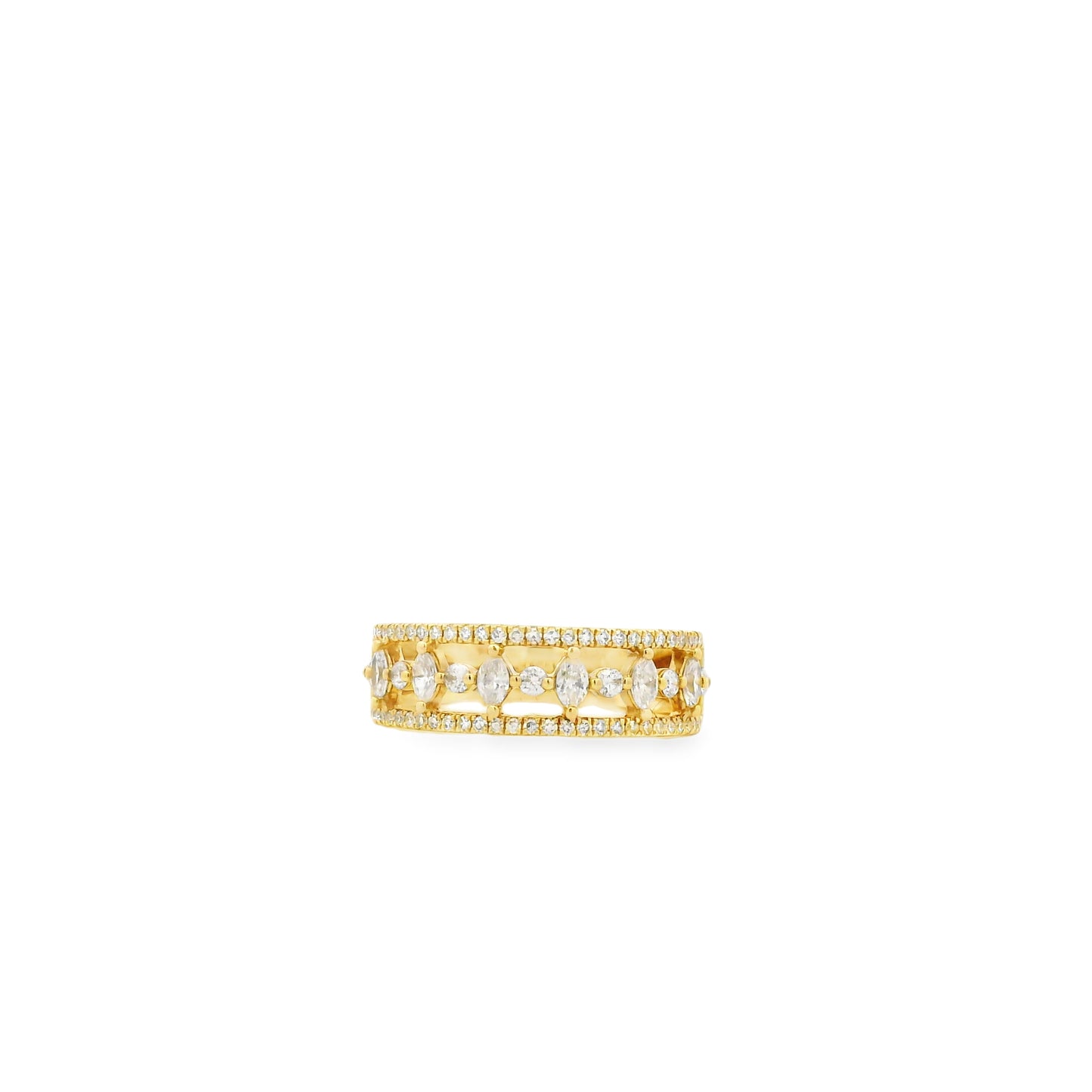 14k Yellow Gold 0.29ct Round Brilliant and 0.23ct Marquise Diamond Multi-Row Band Ring — side profile showing the band