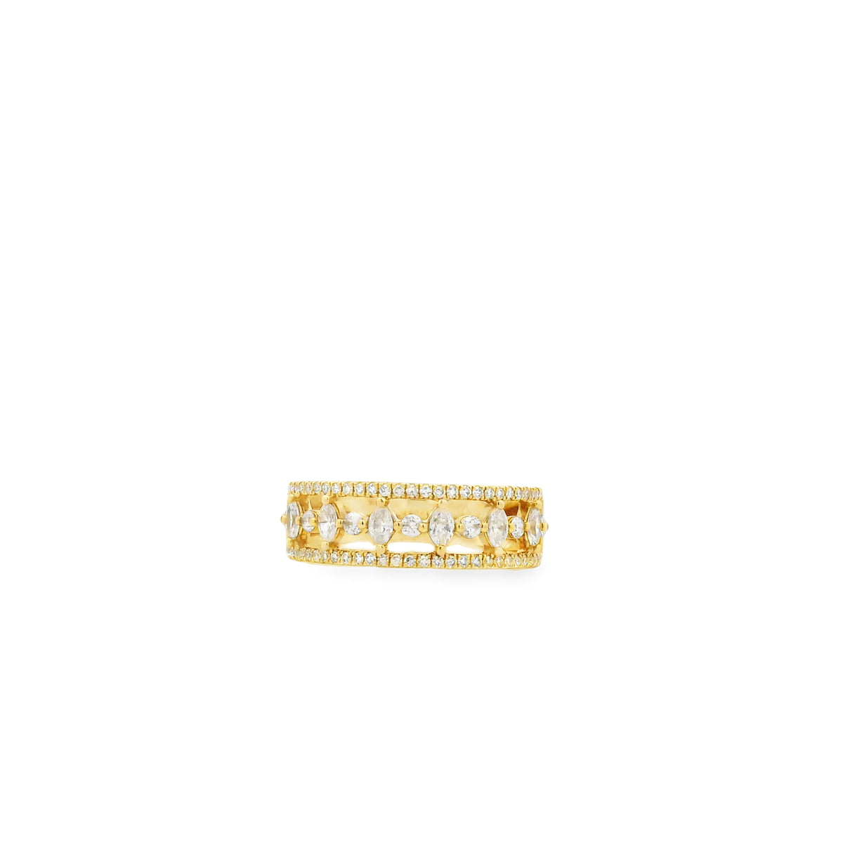14k Yellow Gold 0.29ct Round Brilliant and 0.23ct Marquise Diamond Multi-Row Band Ring — side profile showing the band
