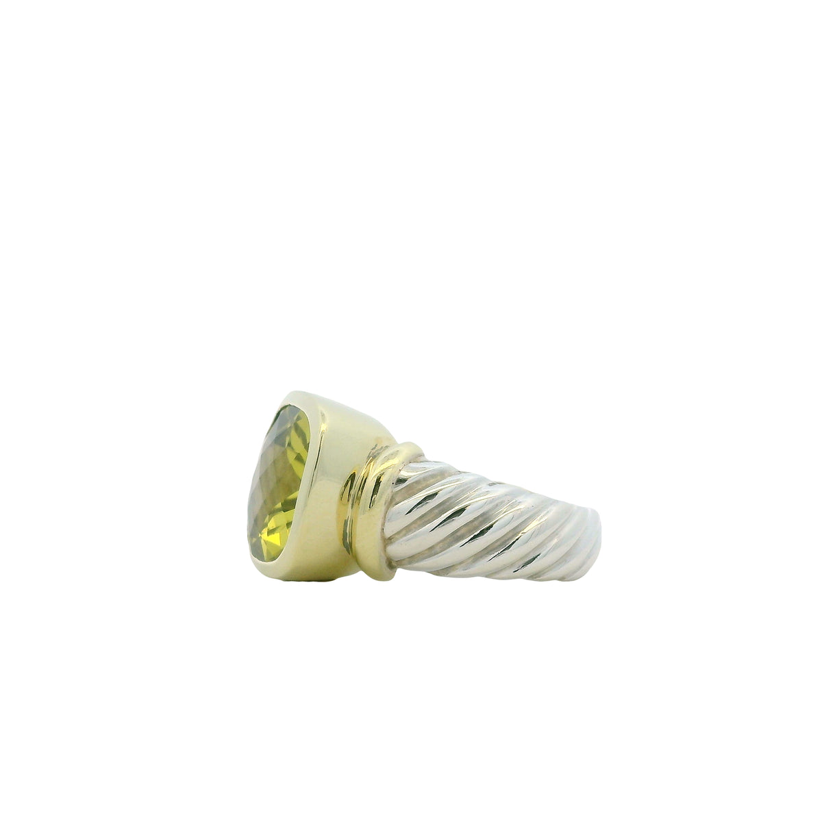 David Yurman 14k Yellow Gold & Sterling Silver Albion Lemon Citrine Ring — side profile showing the band