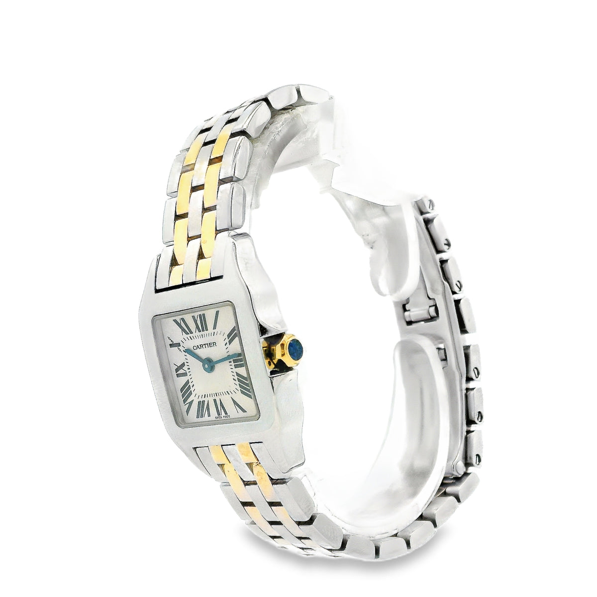 Cartier Santos 2698 Two-Tone White Dial Ladies Bracelet Watch — side profile showing case thickness