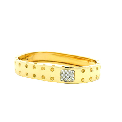 Roberto Coin Pois Moi 18k Yellow Gold Two Row Diamond Square Bangle Bracelet — side profile