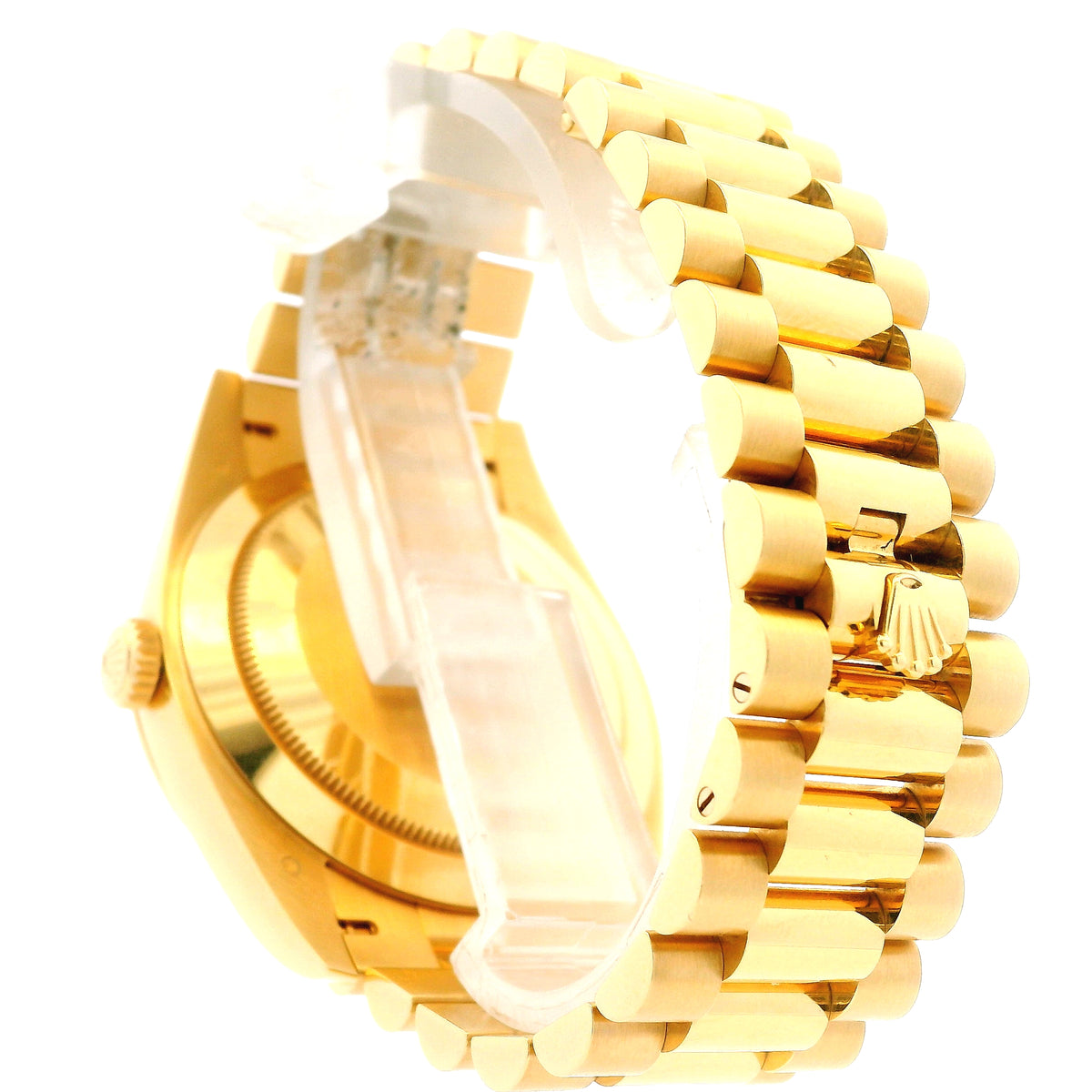 Rolex 228238 Day-Date 40mm Champagne Diamond Dial 18k Yellow Gold Watch — side profile showing case thickness