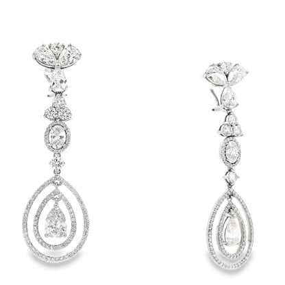 18k White Gold 12.68ctw Pear Oval and Round Brilliant Diamond Drop Earrings — side profile showing the band
