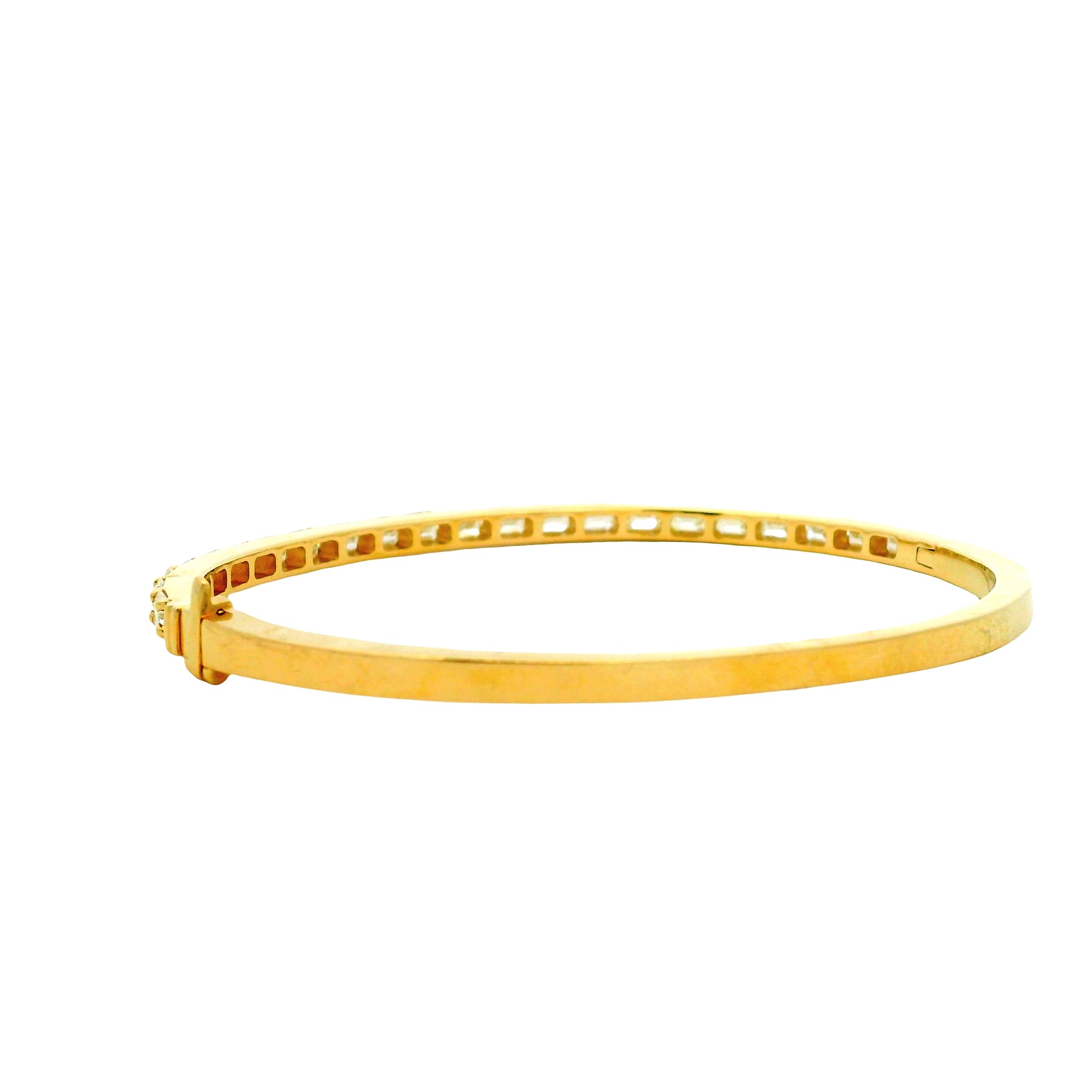 14k Yellow Gold 3.14ctw Emerald Cut Diamond Bangle Bracelet — side profile