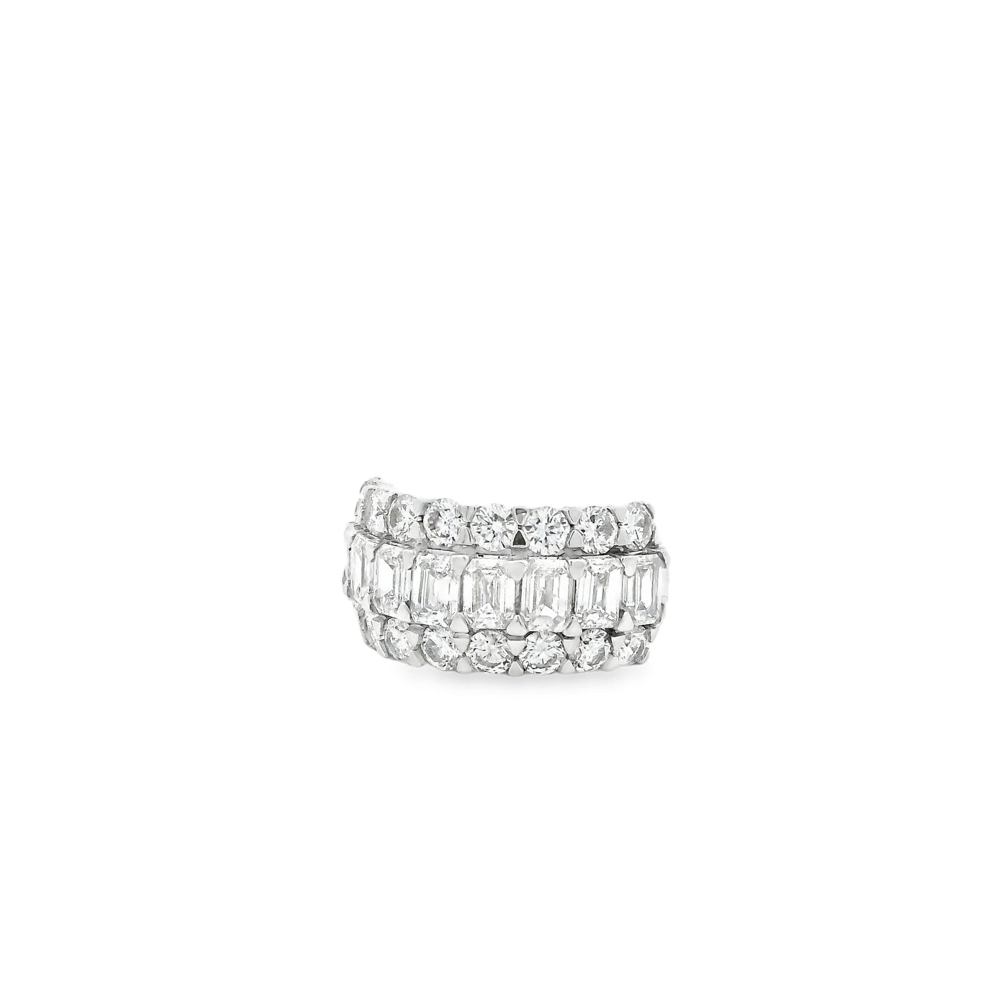 14k White Gold 5.09ctw Round and Baguette Cut Lab-Grown Diamond Three-Row Fashion Band — side profile showing the band
