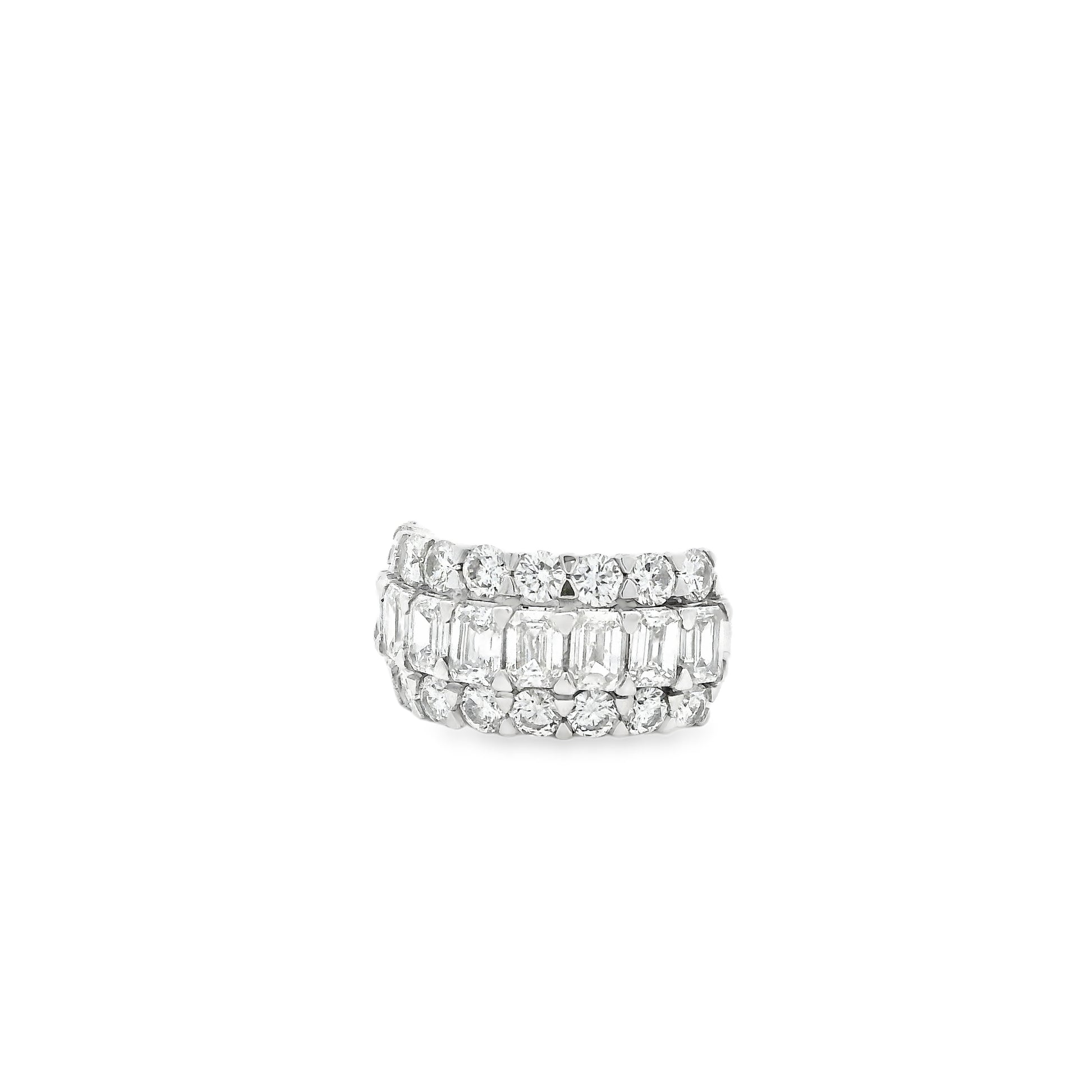 14k White Gold 5.09ctw Round and Baguette Cut Lab-Grown Diamond Three-Row Fashion Band — side profile showing the band