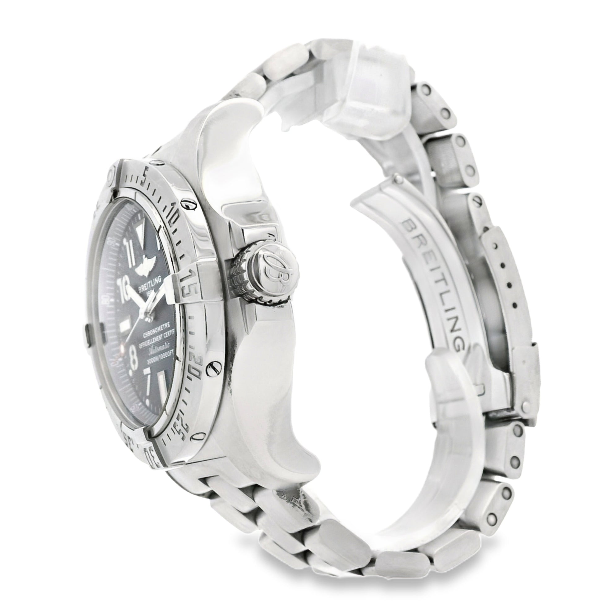 Breitling A1733010 Avenger Seawolf 44mm Blue Dial Stainless Steel Watch — side profile showing case thickness