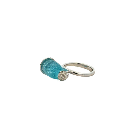 18k White Gold GIA Certified 12.66ct Aquamarine and 0.24ctw Diamond Ring — side profile showing the band