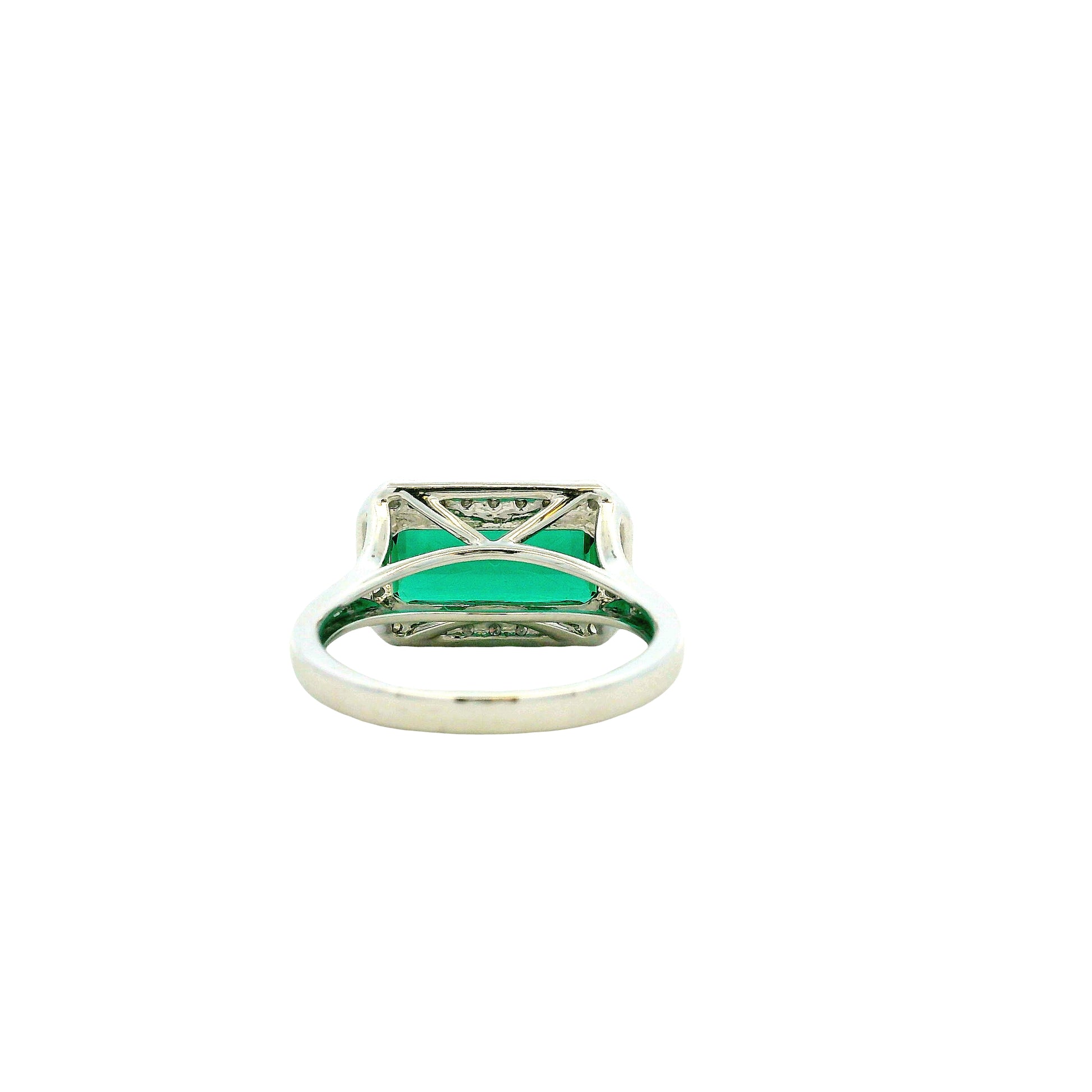 14k White Gold 3.54ct Emerald Cut Blue Tourmaline and 0.27ctw Diamond Halo Ring — side profile showing the band
