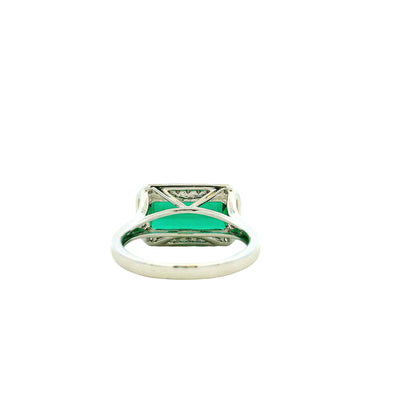 14k White Gold 3.54ct Emerald Cut Blue Tourmaline and 0.27ctw Diamond Halo Ring — side profile showing the band