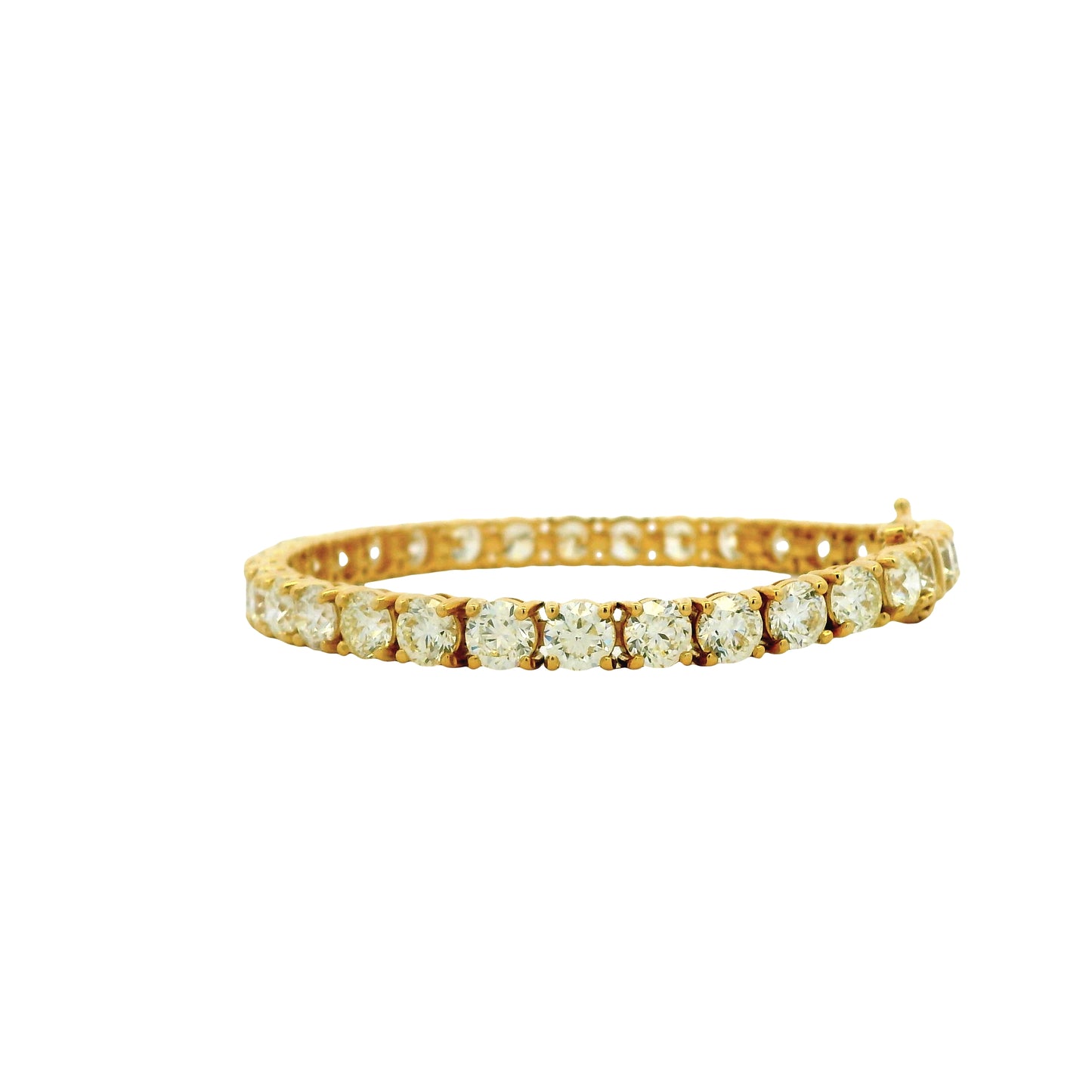 18k Yellow Gold 16.72ctw Round Brilliant Natural Diamond Tennis Bracelet — side profile