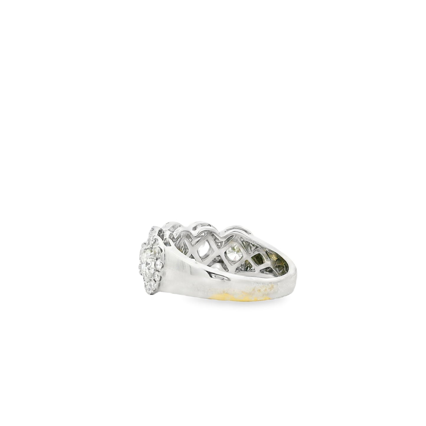 14k White Gold 2.09ctw Round Brilliant Diamond Triple Halo Cluster Cocktail Ring — side profile showing the band