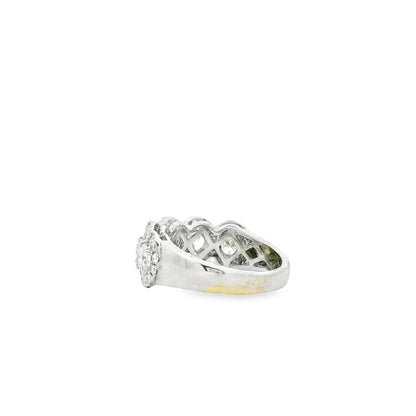 14k White Gold 2.09ctw Round Brilliant Diamond Triple Halo Cluster Cocktail Ring — side profile showing the band