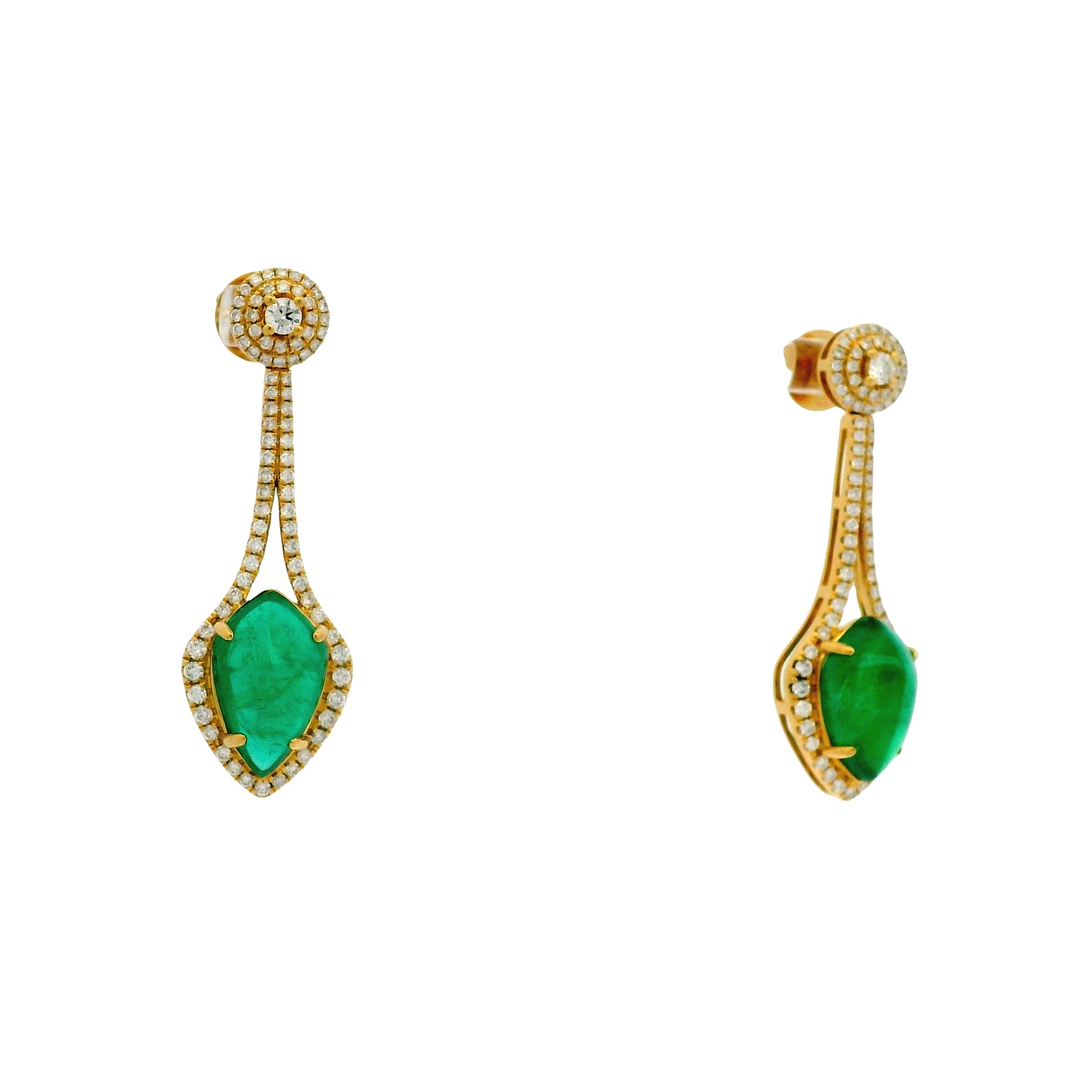 18k Yellow Gold 10.82ct Emerald and 1.50ctw Round Brilliant Diamond Dangle Earrings — side profile