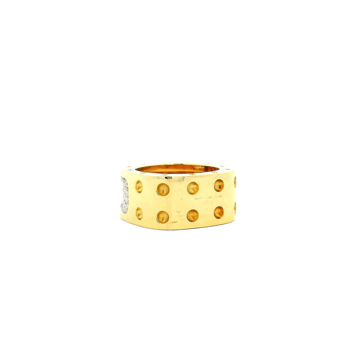 Roberto Coin 18k Yellow Gold Pois Moi Double Row Diamond Ring — side profile showing the band