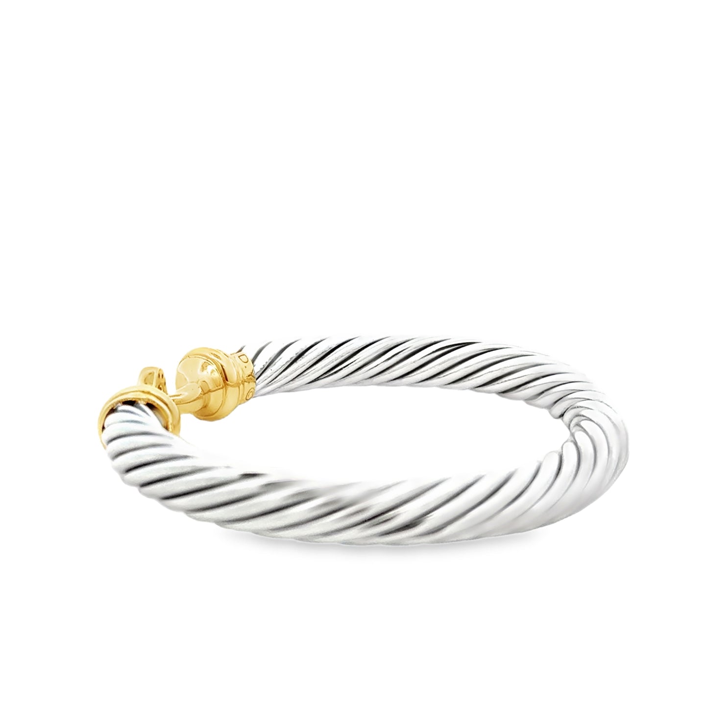 David Yurman Silver and 14k Gold Classic Cable Buckle Bangle Bracelet — side profile