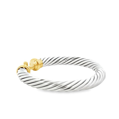 David Yurman Silver and 14k Gold Classic Cable Buckle Bangle Bracelet — side profile