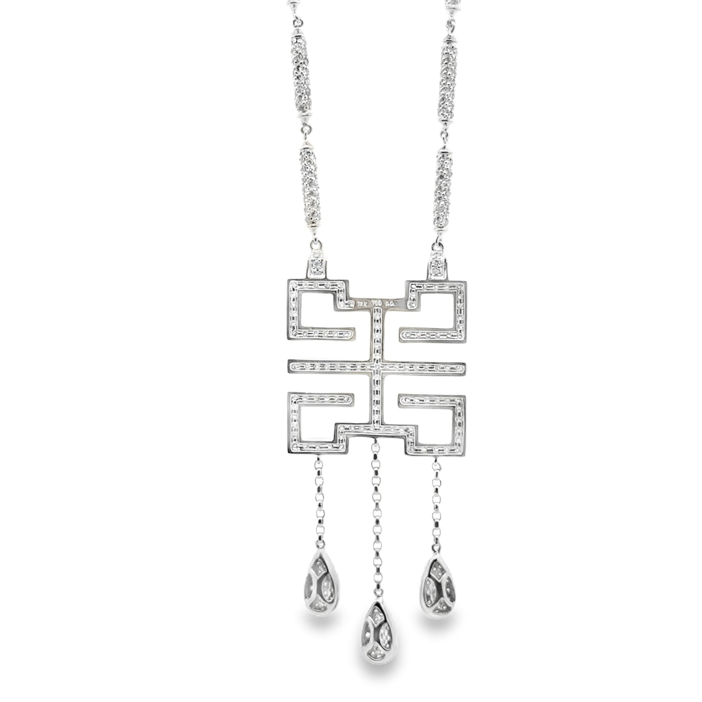 18k White Gold 3.50ctw Pavé Diamond Greek Key Pendant Necklace — clasp detail
