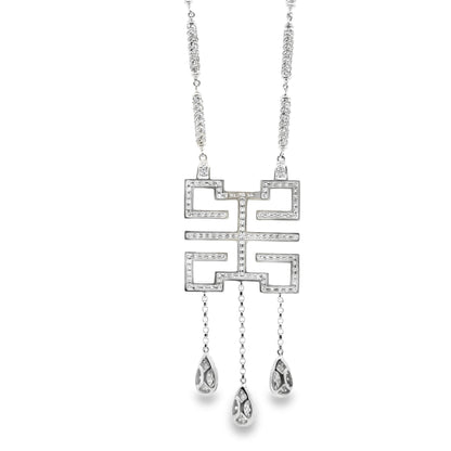 18k White Gold 3.50ctw Pavé Diamond Greek Key Pendant Necklace — clasp detail