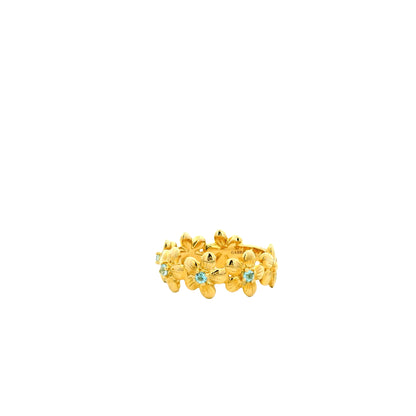 Gabriel and Co. 14k Yellow Gold 0.19ctw Swiss Blue Topaz Floral Stackable Ring — side profile showing the band