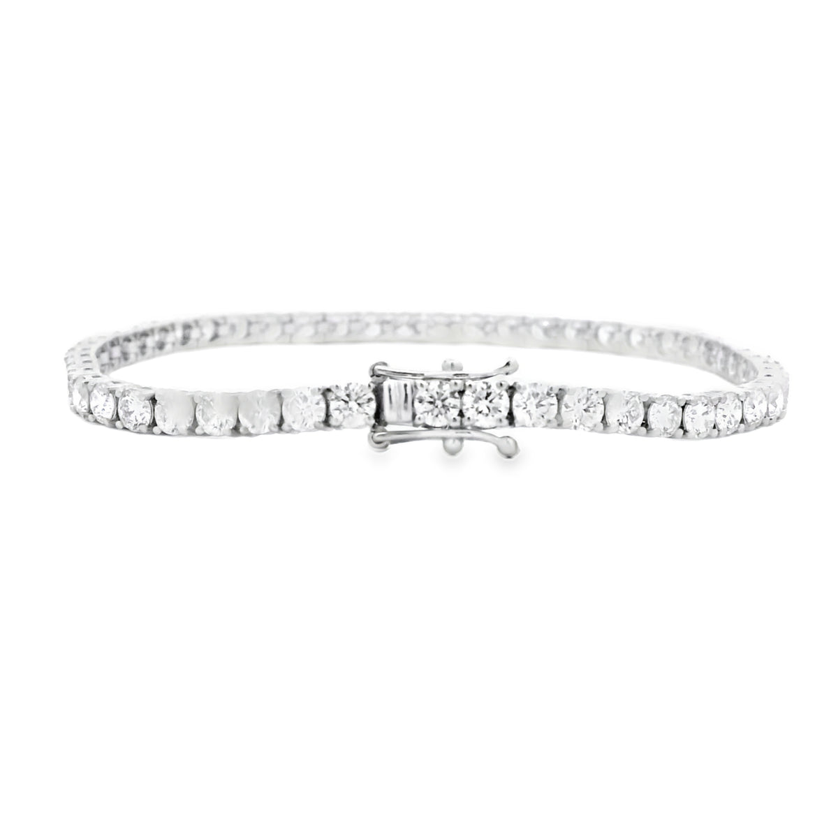 18k White Gold 6.55ctw Round Brilliant Natural Diamond Tennis Bracelet — side profile