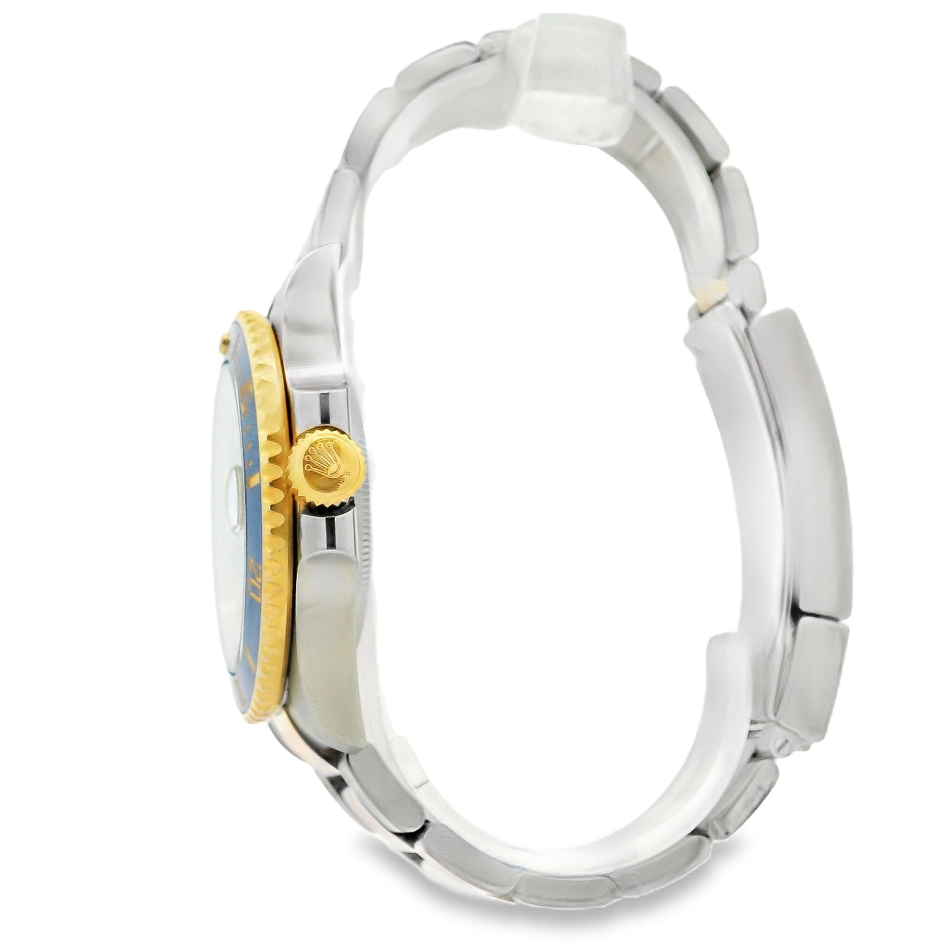 Rolex 116613LB Submariner 40mm Blue Dial Two-Tone Oyster Bracelet Watch — side profile showing case thickness