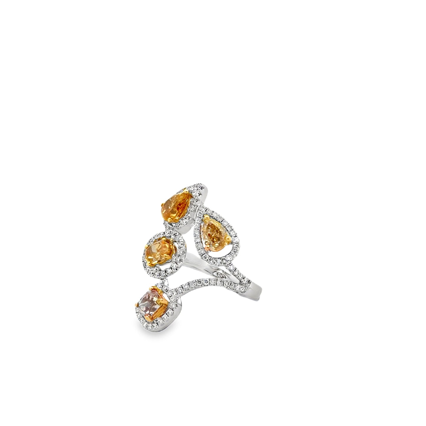 18k White Gold 2.44ct Natural Fancy Colored Diamond Floral Cluster Ring — side profile showing the band