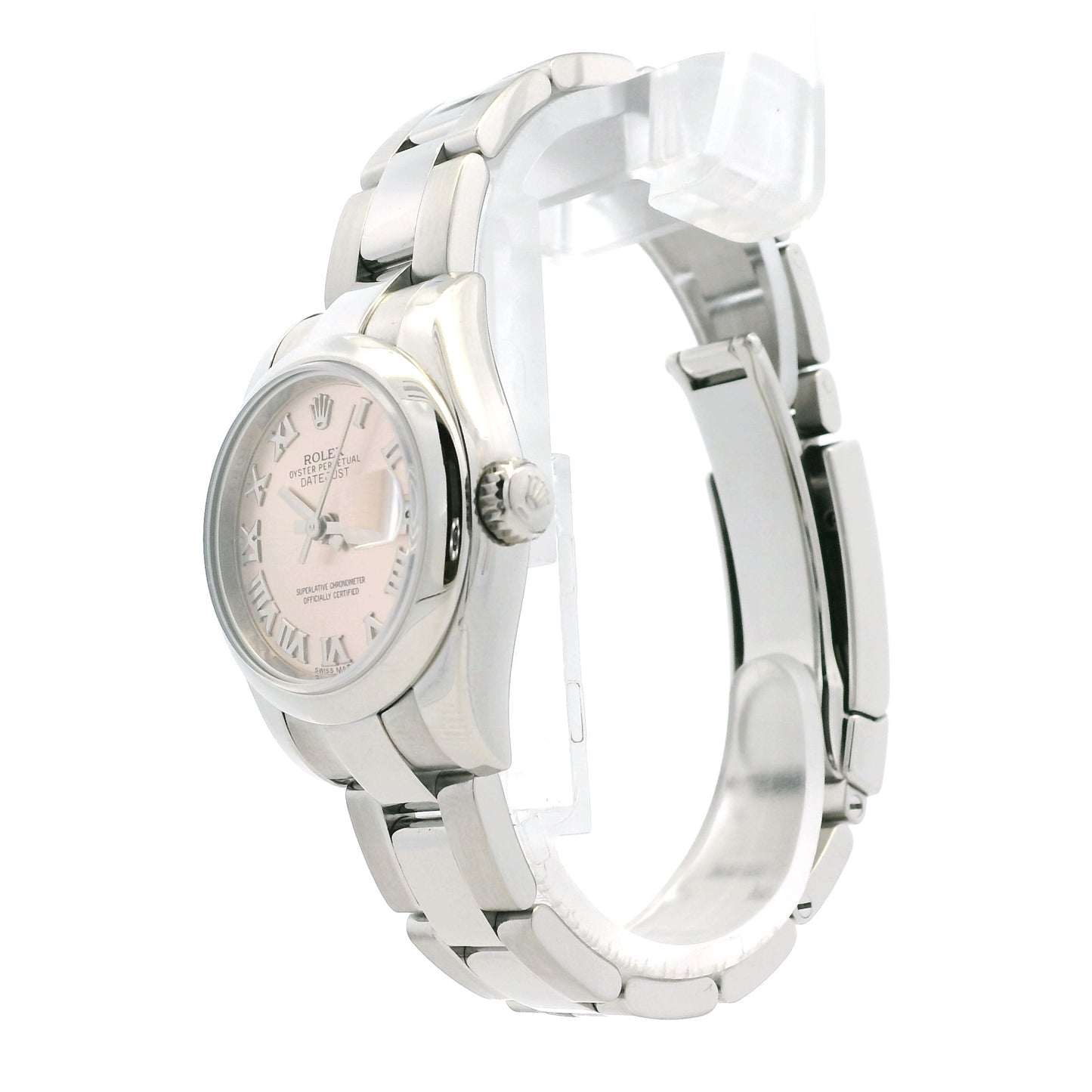 Rolex 179160 Lady-Datejust 26mm Pink Dial Stainless Steel Watch — side profile showing case thickness