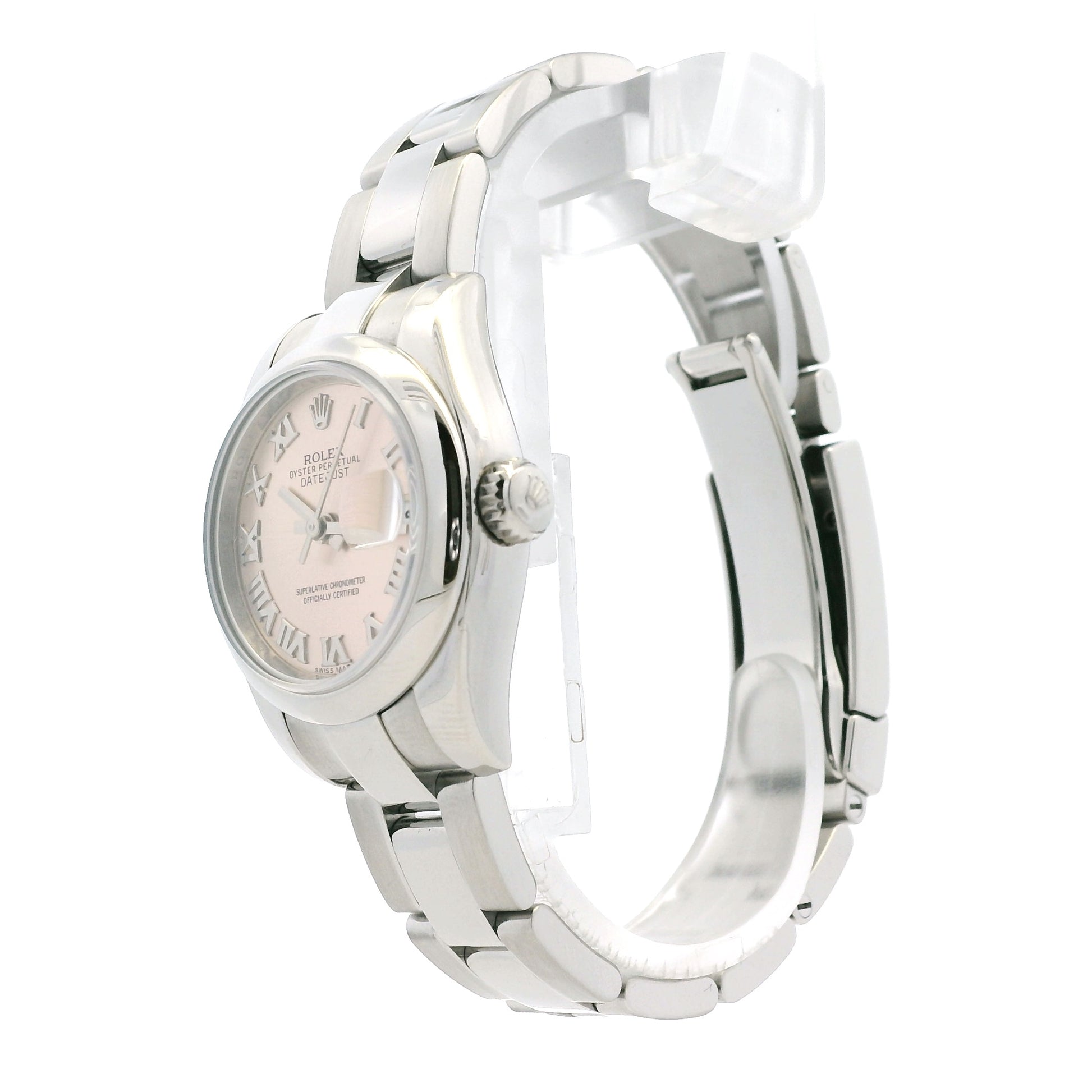 Rolex 179160 Lady-Datejust 26mm Pink Dial Stainless Steel Watch — side profile showing case thickness