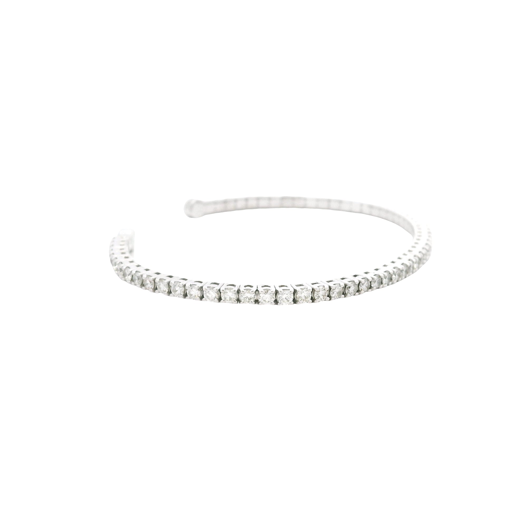 14k White Gold 2.60ctw Round Brilliant Diamond Flexible Pavé Bangle Bracelet — side profile
