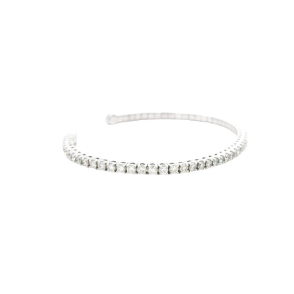 14k White Gold 2.60ctw Round Brilliant Diamond Flexible Pavé Bangle Bracelet — side profile