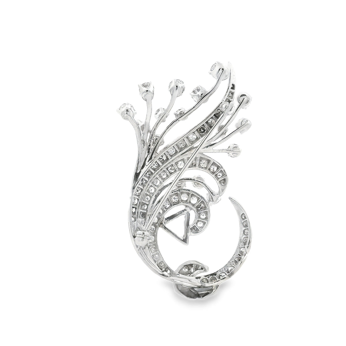 14k White Gold 4.5ctw Round Brilliant and Pear Diamond Pavé Brooch — side profile showing the band