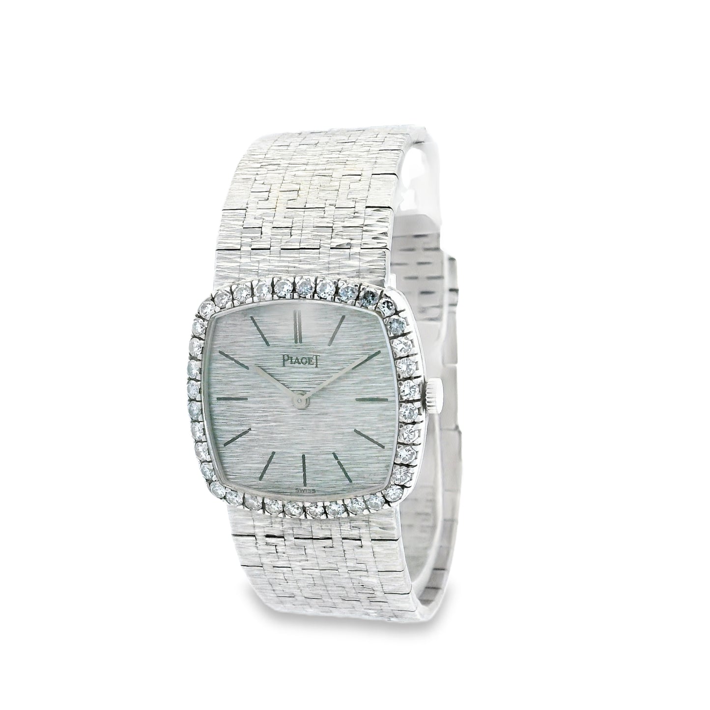 Piaget 9236 A6 18k White Gold Diamond Bezel 23mm Silver Dial Ladies Watch — side profile showing case thickness