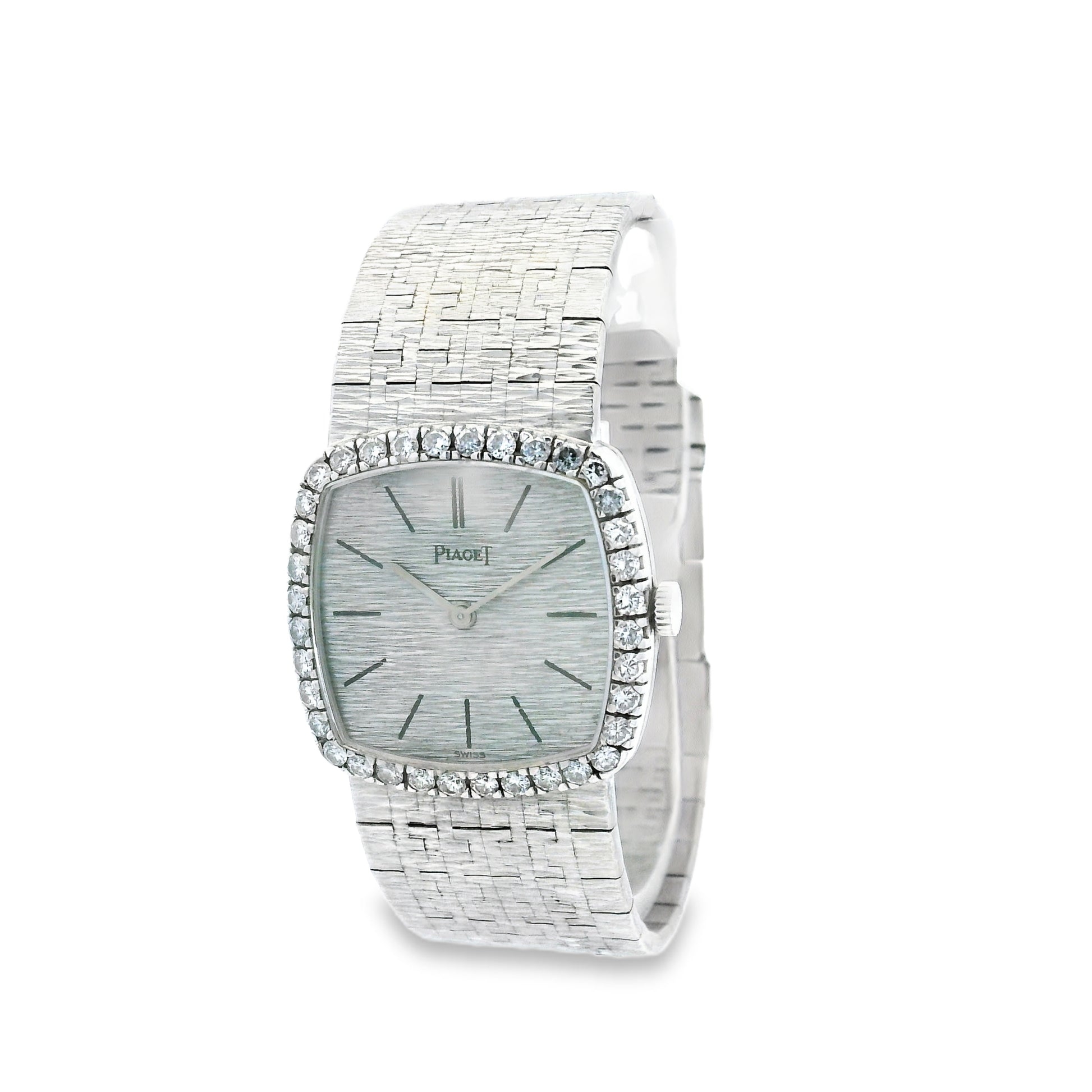 Piaget 9236 A6 18k White Gold Diamond Bezel 23mm Silver Dial Ladies Watch — side profile showing case thickness
