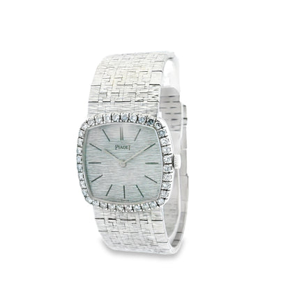 Piaget 9236 A6 18k White Gold Diamond Bezel 23mm Silver Dial Ladies Watch — side profile showing case thickness