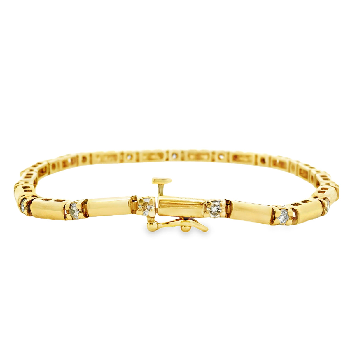 14k Yellow Gold 1.70ctw Round Brilliant Natural Diamond Tennis Bracelet — side profile