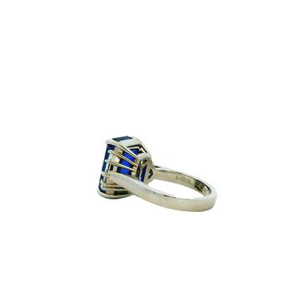 Platinum 10.15ct Emerald Cut Ceylon Royal Blue Sapphire and 0.82ctw Diamond Ring — side profile showing the band