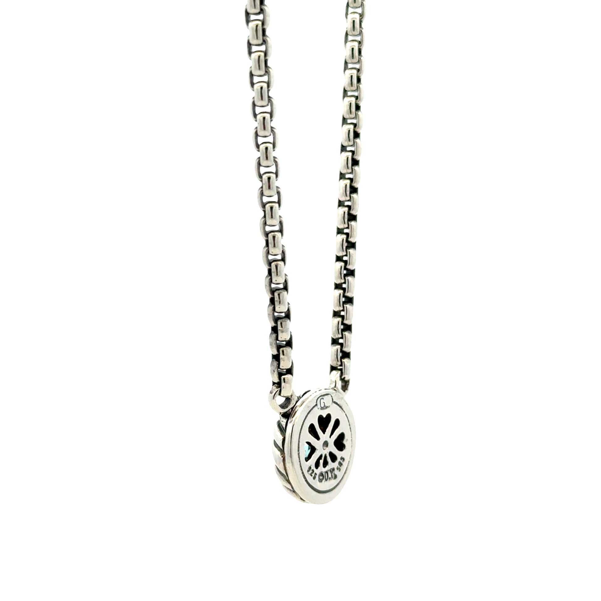 David Yurman Sterling Silver & 14k Gold Blue Topaz Classic Cable Cookie Pendant Necklace 16" — clasp detail