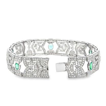 18k White Gold 4.47ctw Diamond Pavé and 0.83ct Emerald Art Deco Bracelet — side profile
