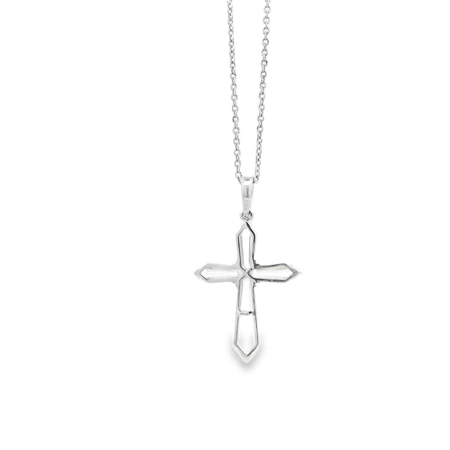 14k White Gold Lab-Grown Diamond Marquise Cross Pendant Necklace 17" — clasp detail
